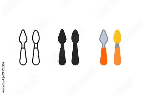 Minimalist Restoration Tools. Minimalist restoration tools icon: three identical palette knife and brush icons in a row, first in