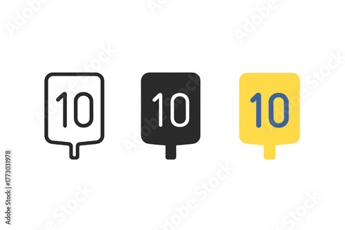 Scorecard Icon Styles. Minimalist judging scorecard icon: three identical scorecards in a row, first in line style with thin