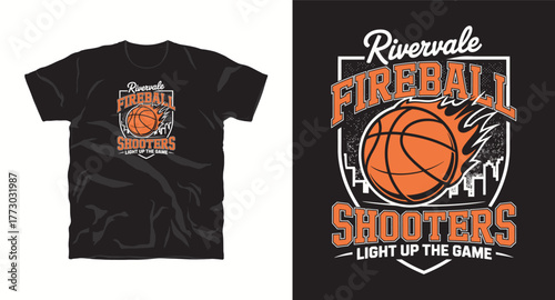 Rivervale Fireball Shooters Basketball Team T-Shirt Design Vector Graphic for Sports Apparel Fan Gear and Game Day Spirit