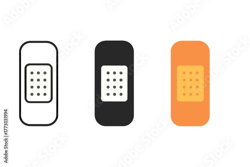 Minimalist Bandage Icons. Minimalist bandage icon: three identical rectangular bandages with dotted center in a row, first in line