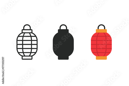 Minimalist Lantern Designs. Minimalist lantern icon: three identical traditional paper lanterns in a row, first in line style with