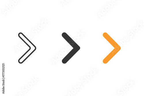 Minimalist Arrow Icons. Minimalist navigation arrow icon: three identical directional arrows pointing forward in a row, first in