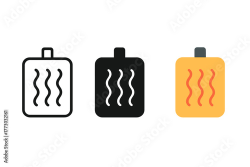 Reptile Heat Pads. Minimalist heat pad icon: three identical reptile heat pads in a row, first in line style with thin outline,