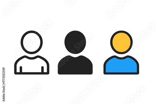 Character Outline Styles. Minimalist ink outline icon: three identical inked outlines of characters in a row, first in line style