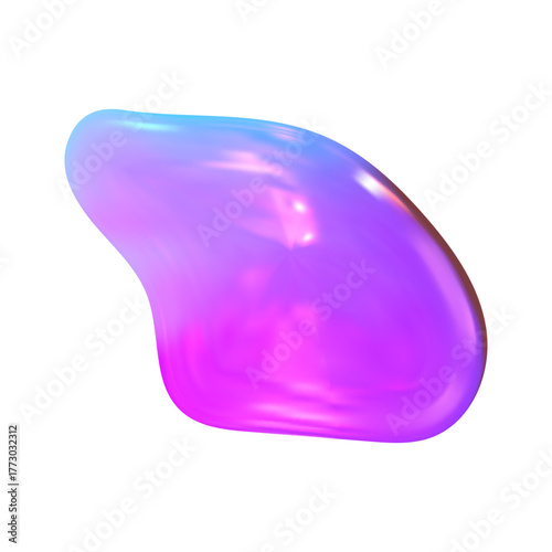 Futuristic Y2K 3D chrome shape with holographic glow. Smooth metallic tone and glossy surface define a dreamy 3D chrome shape.