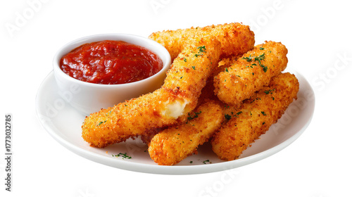 Fried Mozzarella Sticks with Marinara Sauce isolated on a transparent background