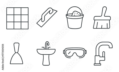 Illustration of cleaning and maintenance tools on metallic background.