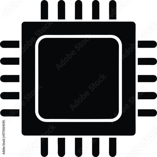 Circuit Chip Processor Icon Vector Design, Computer Microchip Central Processing Unit Black Symbol Isolated on Transparent Background