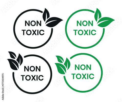 Eco Friendly Non Toxic Vector Label Set. Non Toxic icon set. Non Toxic sign, logo, badge, icon, sticker, label, emblem, stamp, symbol, black, line, flat vector, isolated illustration.