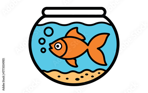 A simple illustration of a gold fish swimming in a fishbowl.