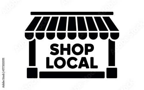A graphic illustration of a storefront with the words SHOP LOCAL displayed.