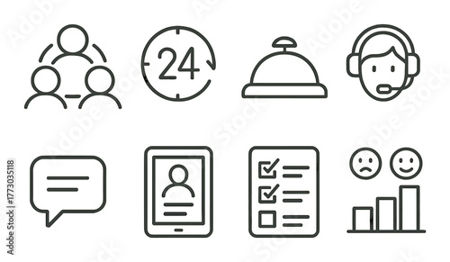 Customer service icons: communication, support, feedback, contact, assistance.