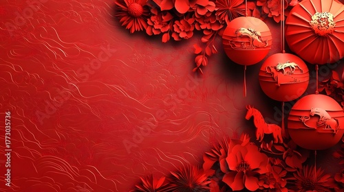 Vibrant Red Chinese and Lanterns for Auspicious and Holiday