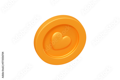 3D Golden coin with heart. Creative design icon for game and animation. 3D Vector Illustration