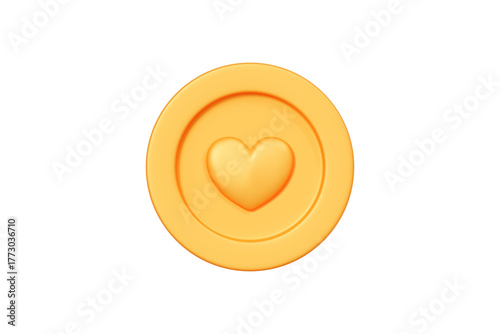 3D Golden coin with heart. Creative design icon for game and animation. 3D Vector Illustration