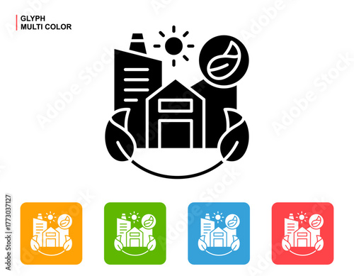 Green Building Icon Multi Color Style Vector Illustration