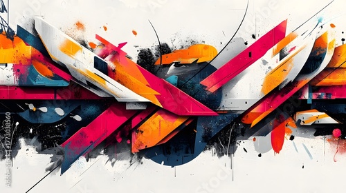 Colorful Abstract Brushstrokes and Geometric Shapes Composition