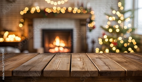 Warm Christmas fireplace and tree offer rustic holiday charm