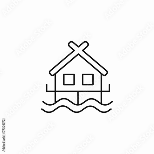 stilt house water icon sign vector