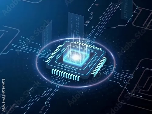 Futuristic AI Processor Chip Animation with Digital Data Flow