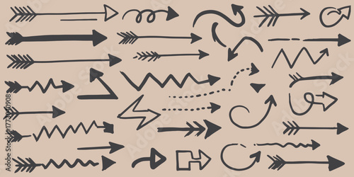 arrow,doodle,handdrawn large set of vector pointers collection sketch symbols pack graphic element design flat outline style