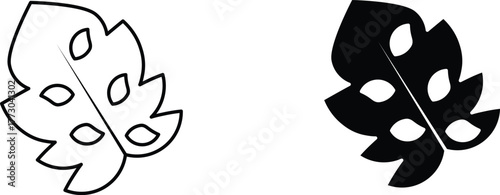 monstera deliciosa plant leaf  icon vector graphic illustration  with white background flat hand made icon fill icon .
