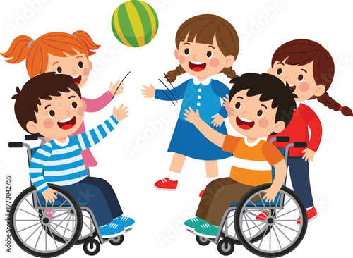 children, playing, ball, cartoon, illustration, vector, design, lifestyle, childhood, friendship, fun, inclusivity