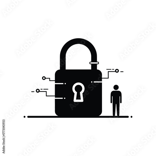Data Security Visualization Person Standing Beside a Digital Lock Icon