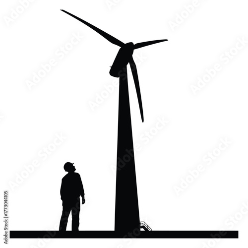 Silhouette of Wind Turbine with Person for Scale