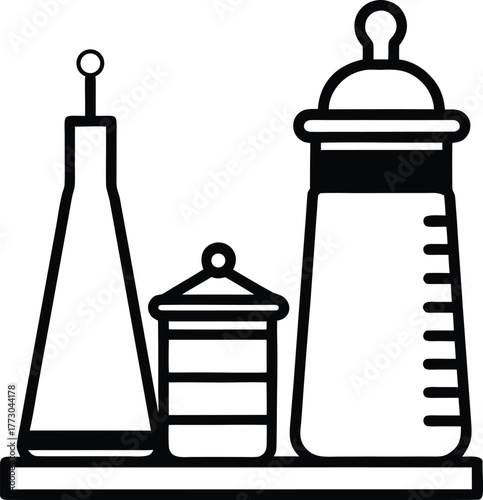 Spice Jars And Measuring Tools Arranged On Rustic Table Line Art Vector illustration