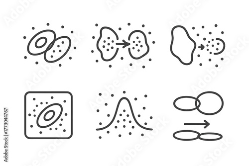 Dark Matter Icons. Line style icons of dark matter: bullet cluster icon, colliding galaxy clusters, separation of mass and light,