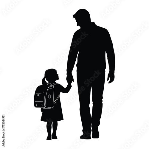 Father-Daughter Bond Walking to School Silhouette Illustration