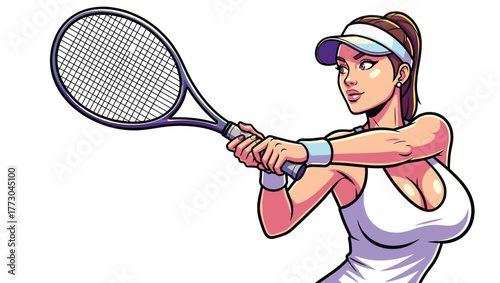 Female Tennis Player with Racket - High detailed vector art