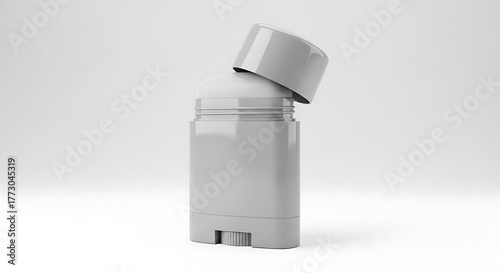 White Deodorant Stick Container with Open Cap on White Background antiperspirant personal care