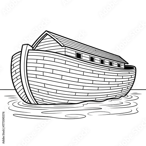 Classic Ark on Water Outline Art Printable Coloring Sheet for Kids and Adults