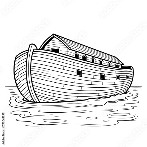 Biblical Wooden Ark Illustration Sea Voyage Printable Coloring Page