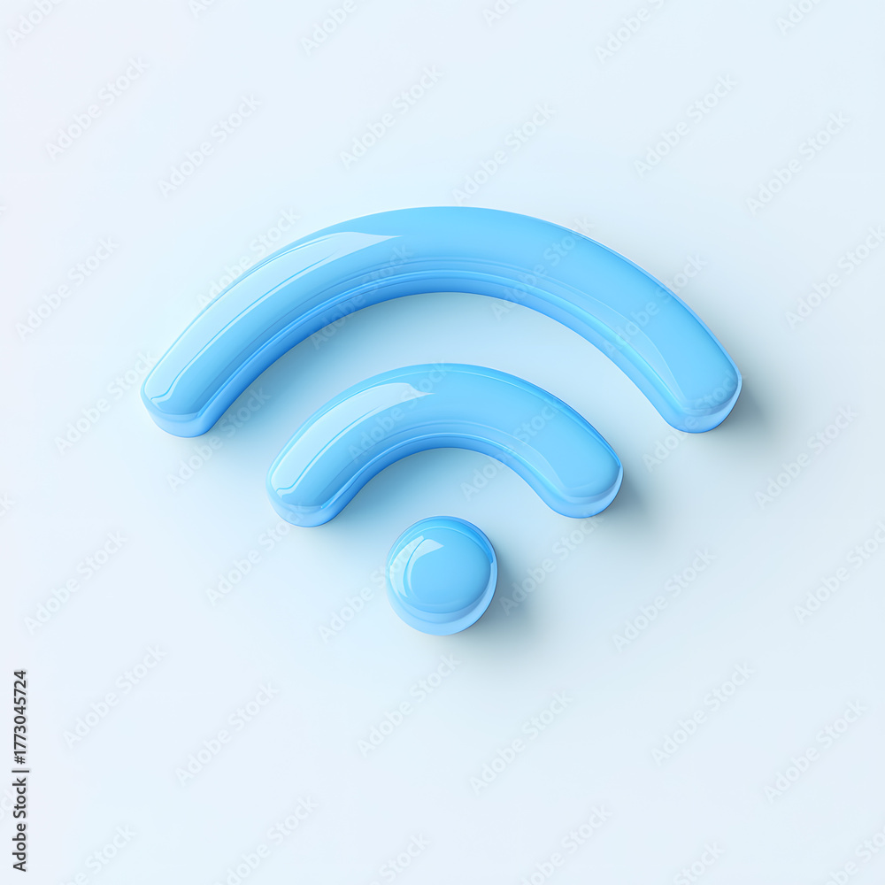 Obraz premium Glossy 3D WiFi signal icon isolated. Modern wireless internet connection symbol isolated for apps, technology branding, communication, and digital connectivity projects.