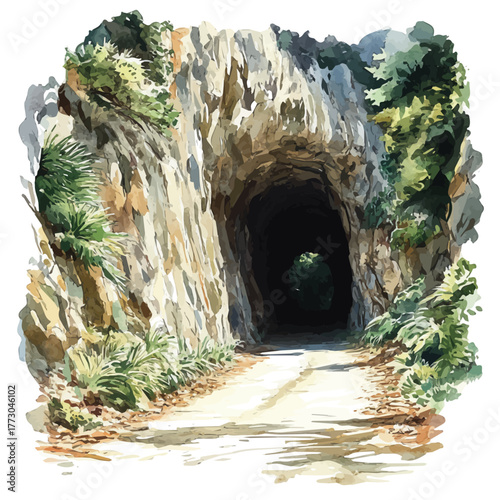 Waitomo Glowworm Caves, watercolor painting vector, isolated on a white background.