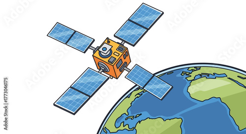 Satellite orbiting planet Earth illustration.