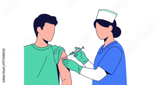 Nurse administering vaccine to patient Man receives injection in upper arm