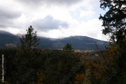 View of Karkonosze mountains in Poland Sudety from the platform called Zloty Widok ( Golden Wiew )