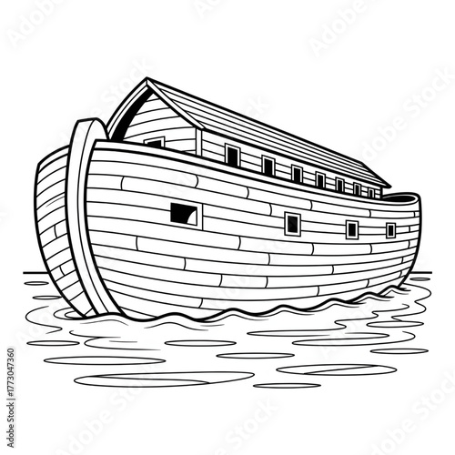 Ancient Noah’s Ark Ship Sketch Design Vector Artwork for Learning Activity