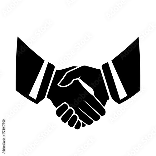 Two hands shaking in a formal agreement silhouette isolated on white background