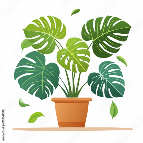 Vibrant Monstera Deliciosa A Lush Indoor Potted Plant Illustration
