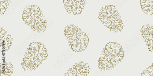 Outlines pine cones decorative, seamless pattern, vector background, paper, wallpaper, wrapper, fabric