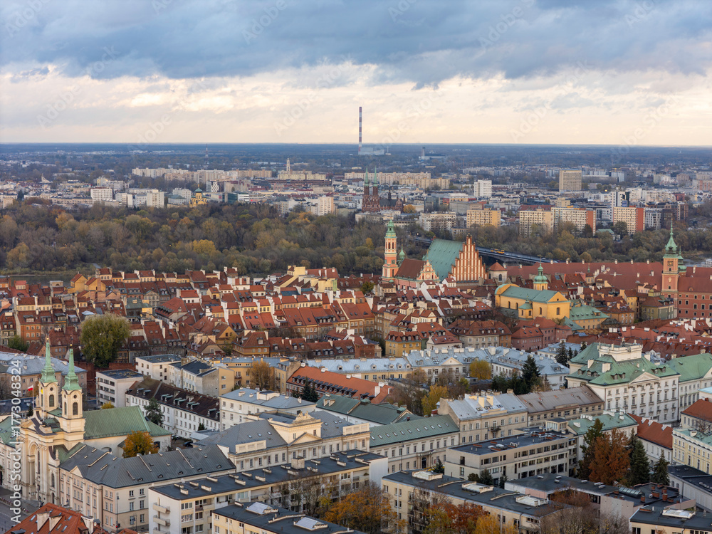 Fototapeta premium Warszawa, jesienna panorama miasta