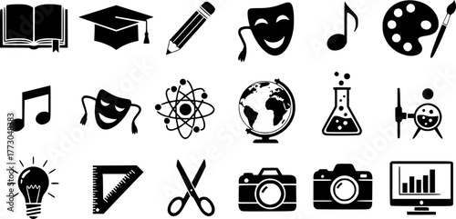 education and art icons set illustrating learning themes