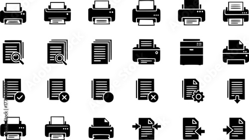 Printer and document icon set for office and technology design projects