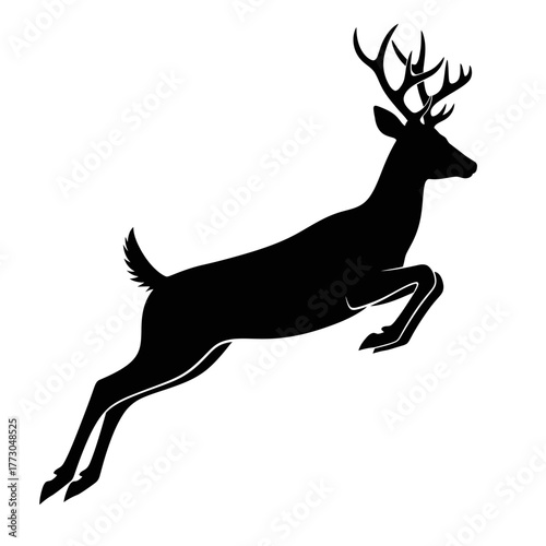 Majestic stag silhouette leaping gracefully through air wild animal photography captured in motion vector vector illustration on white background