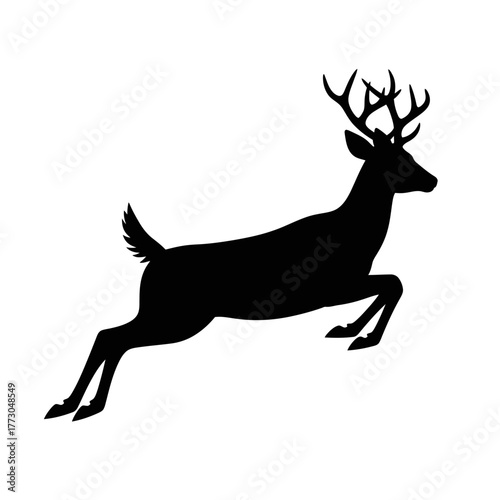 Majestic silhouette of a jumping stag with antlers captured in mid-leap vector vector illustration on white background